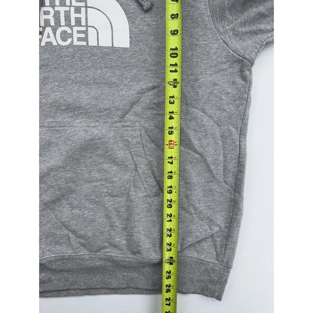 Mens The North Face Fleece Hoodie Size Large Gray Spellout Logo Drawstring EUC